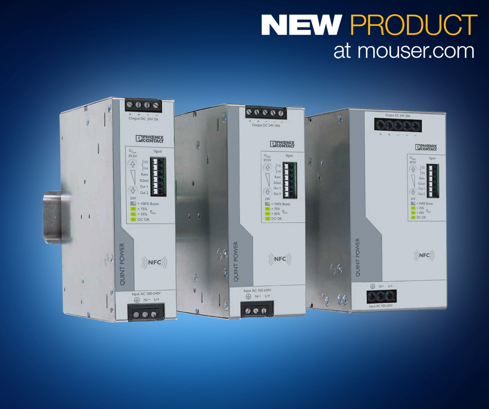 Phoenix Contact’s DIN-Rail QUINT4 power supplies now at Mouser